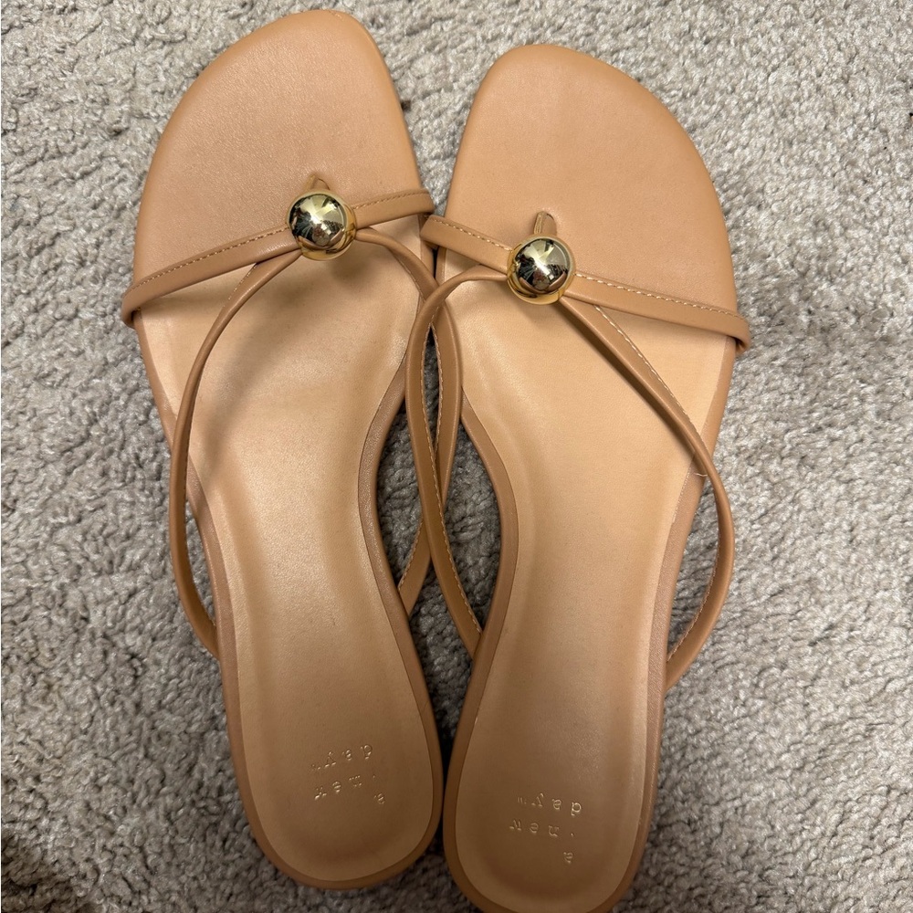 A New Day Tan Flats with Gold Accent